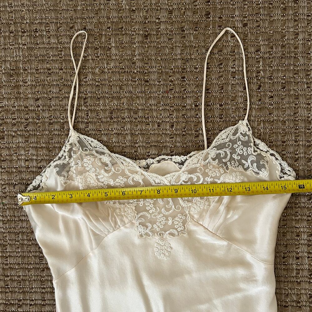 Vintage 90s Silk Lace Trim Negligee Chemise Ivory Cream Small - Picture 5 of 10
